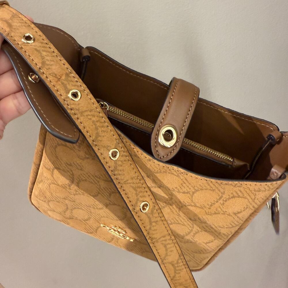 Coach Hadley Mini Crossbody Bag In Signature Suede CCE16, suede/Im/Caramel NWT - Picture 12 of 15